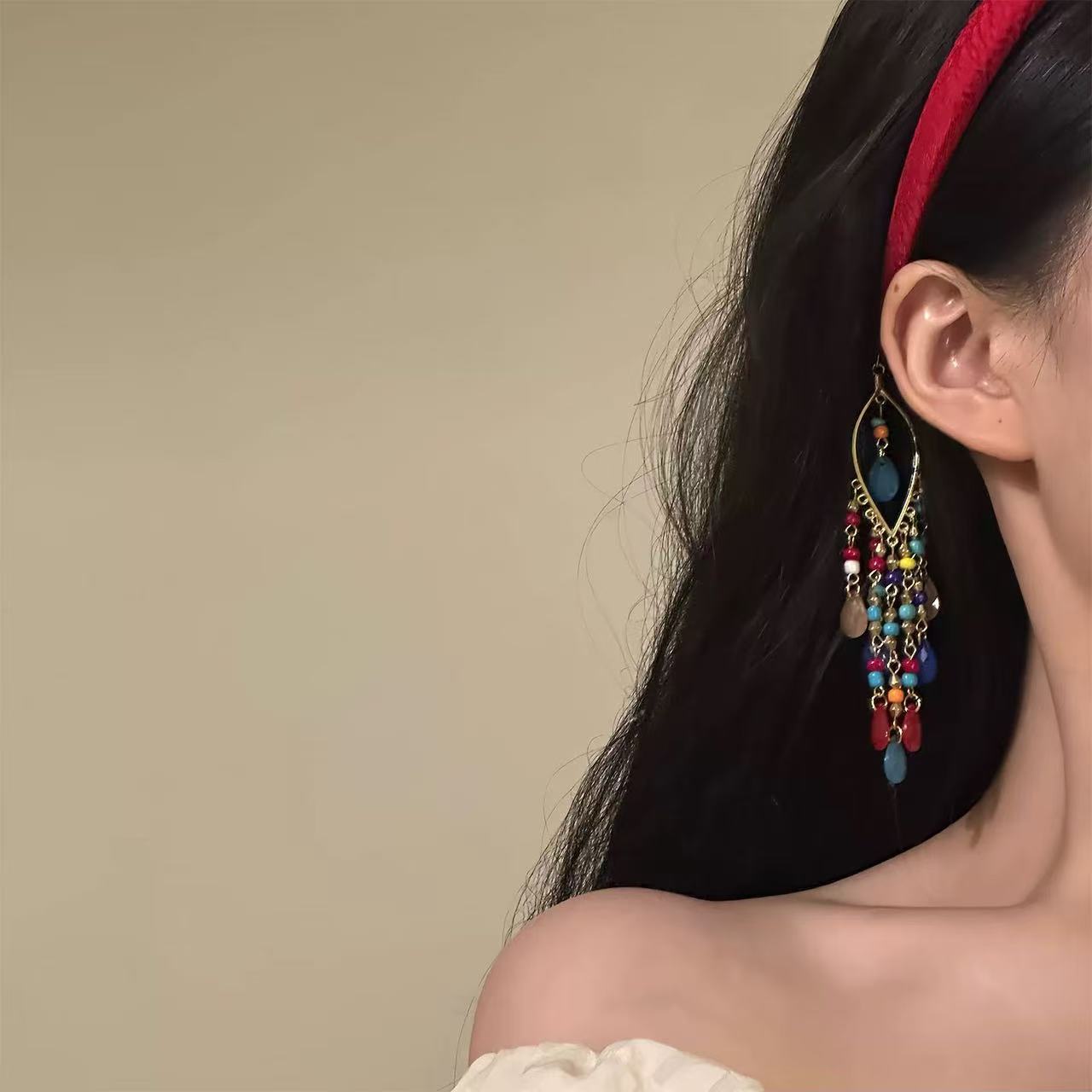 Boho-Style Colorful Beaded Tassel Headband MK2SPM6W6HBD26