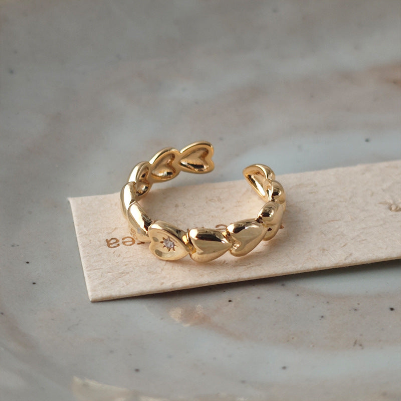 Gold Heart Zircon Open Ring - DippedShop Wholesale - #5123