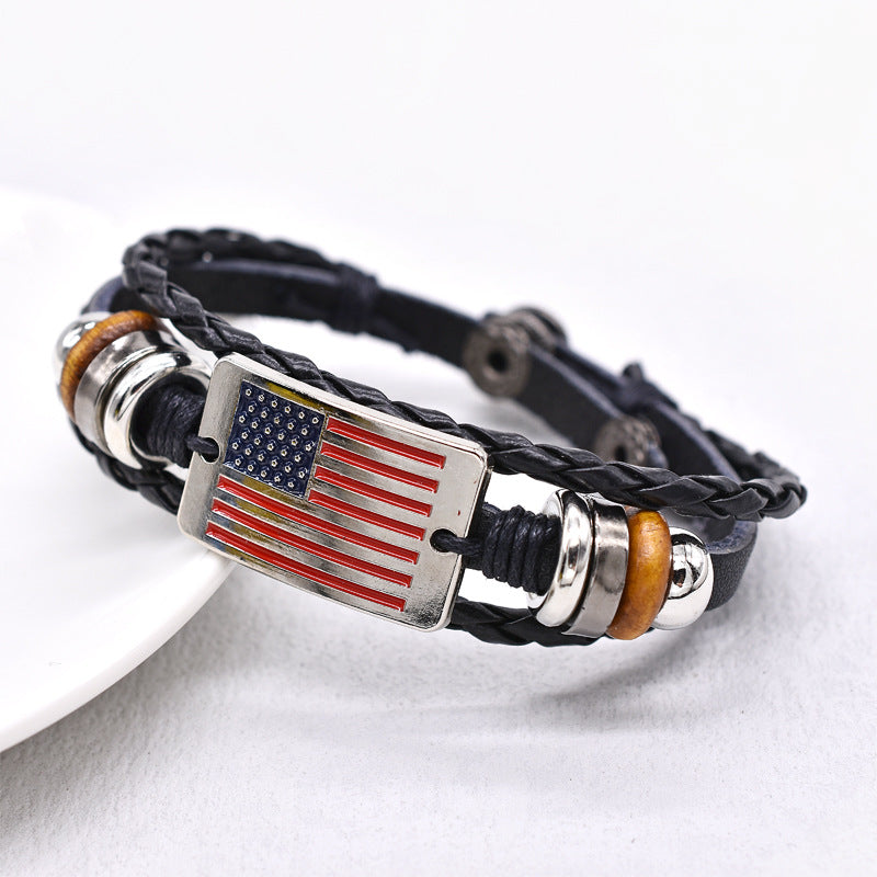 Retro USA Flag Hand Woven Adjustable Bracelet 8ZA6JBR134T