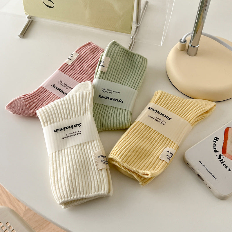 Solid Ribbed Cotton Socks - DippedShop Wholesale - #1715