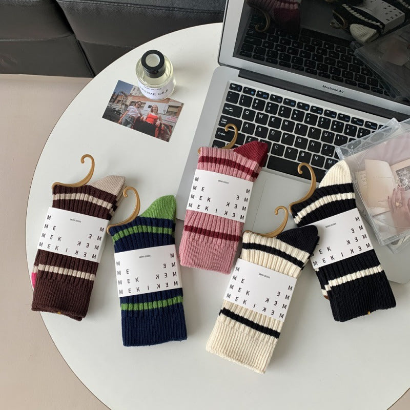 Striped Rib Knit Socks - DippedShop Wholesale - #6003