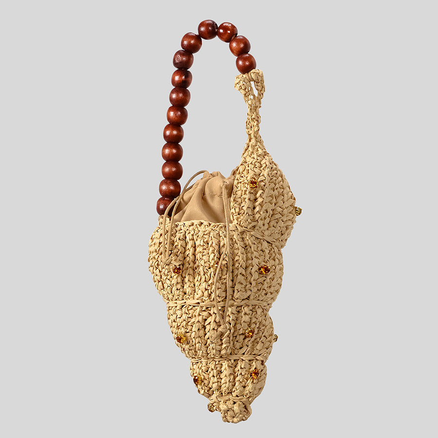 Rhinestone Seashell Raffia Handbag - DippedShop Wholesale - #3507