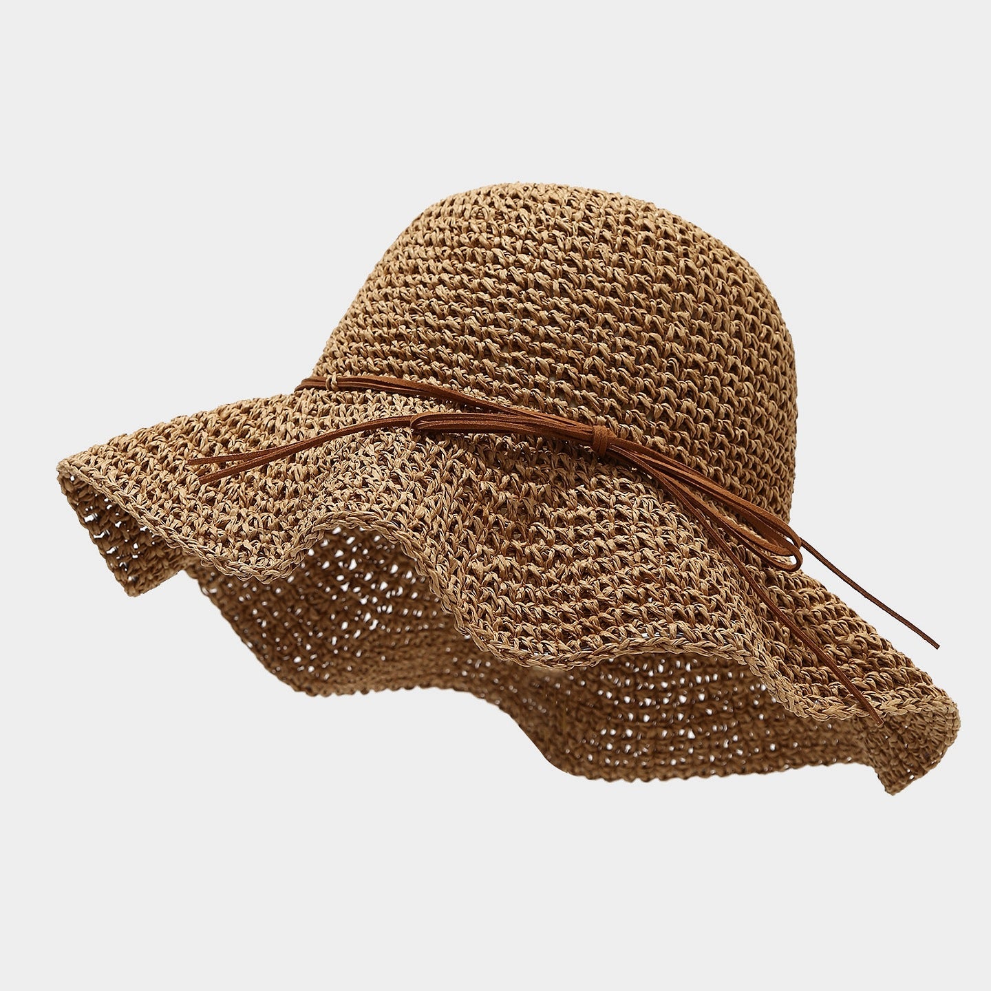 Bow Knot Hollow Crochet Straw Bucket Hat 8BK6HAT178L