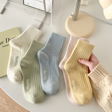 Candy Color Simple Letter Soft Socks DP25A452
