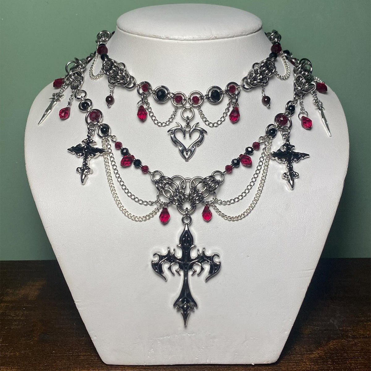 Halloween Gothic Blood Red Crystal Cross Choker 6W6JNC884