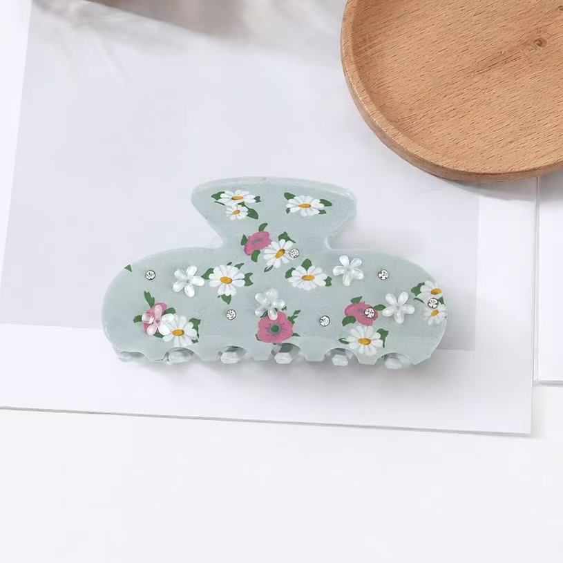 Fresh Rhinestone Floral Print Acetate Hair Claw 6W6HCP1299