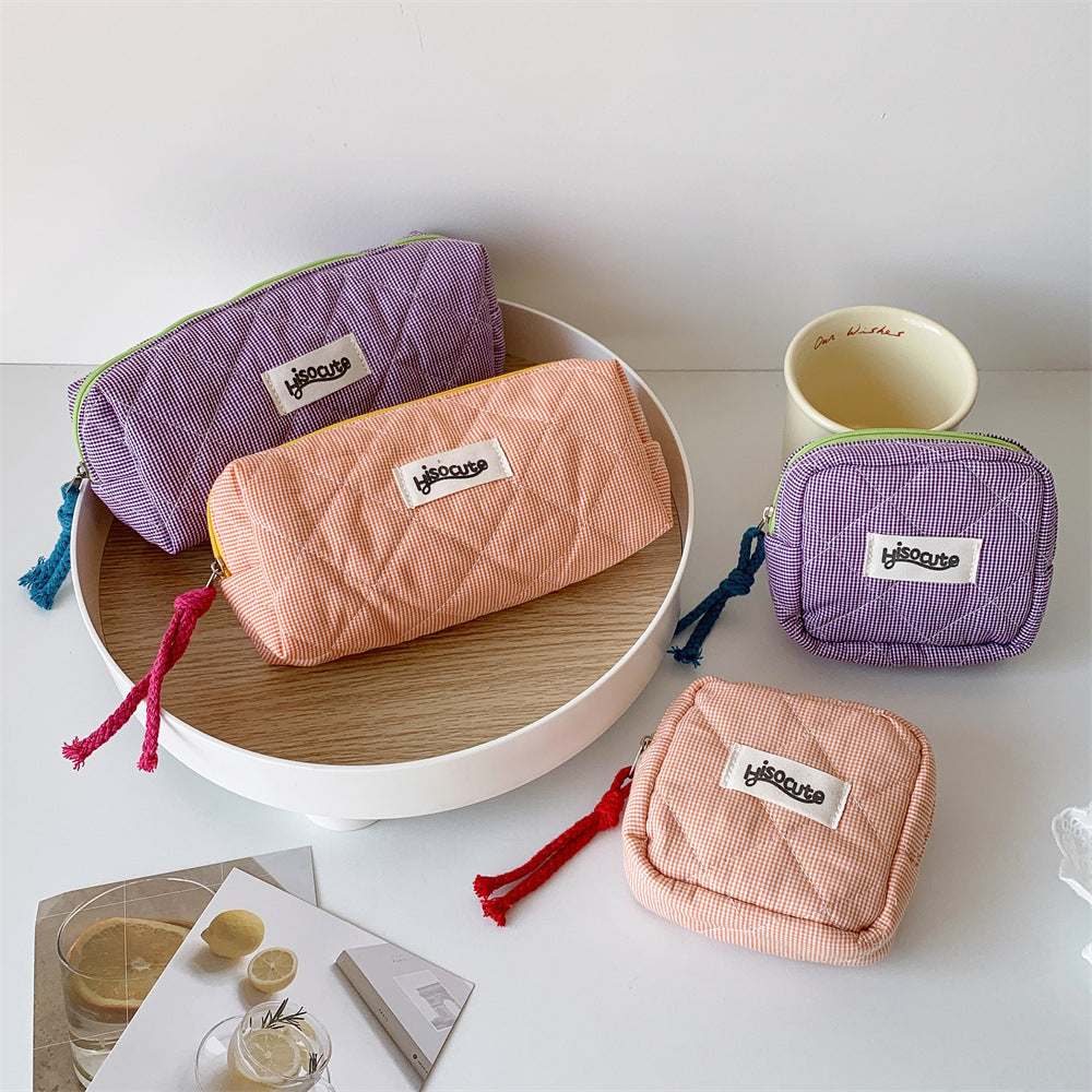 Color Block Plaid Large Capacity Makeup Bag MK2BW6S10BOB57