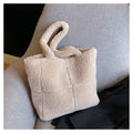 Solid Color Faux Shearling Shoulder Tote Bag 6W10BBG1882