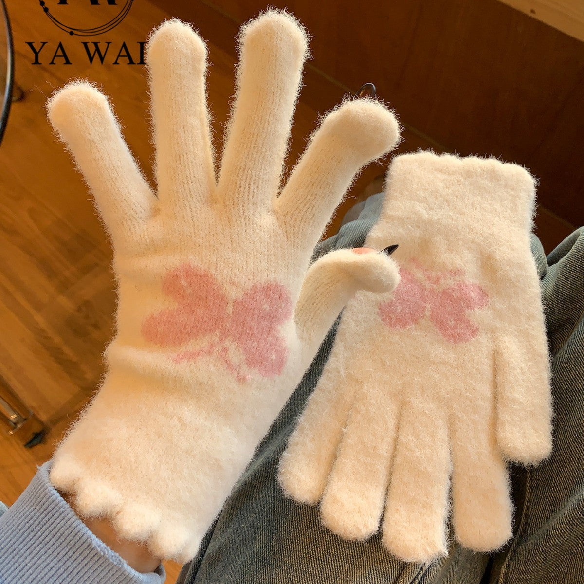 Butterfly Print Touchscreen Knit Gloves - DippedShop Wholesale - #7491