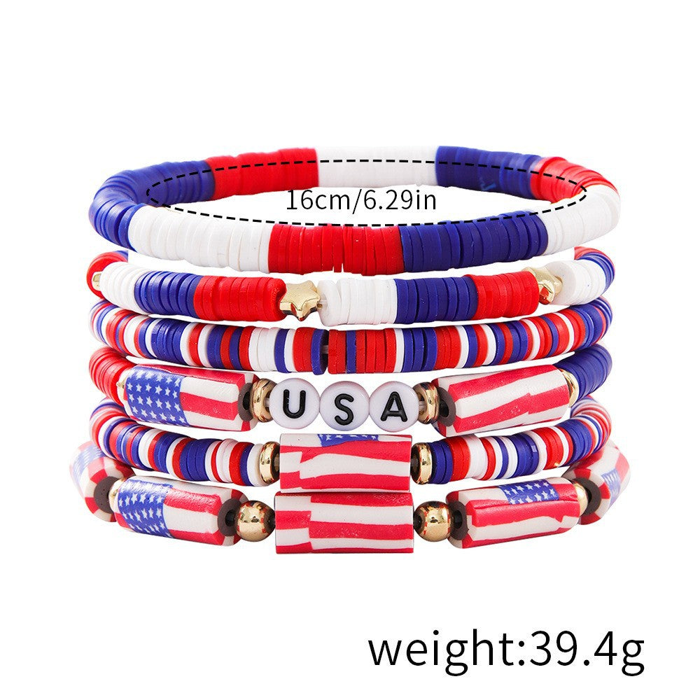 Stylish USA Flag Elastic Beaded Chain Bracelets Set 8ZA6JBR301L