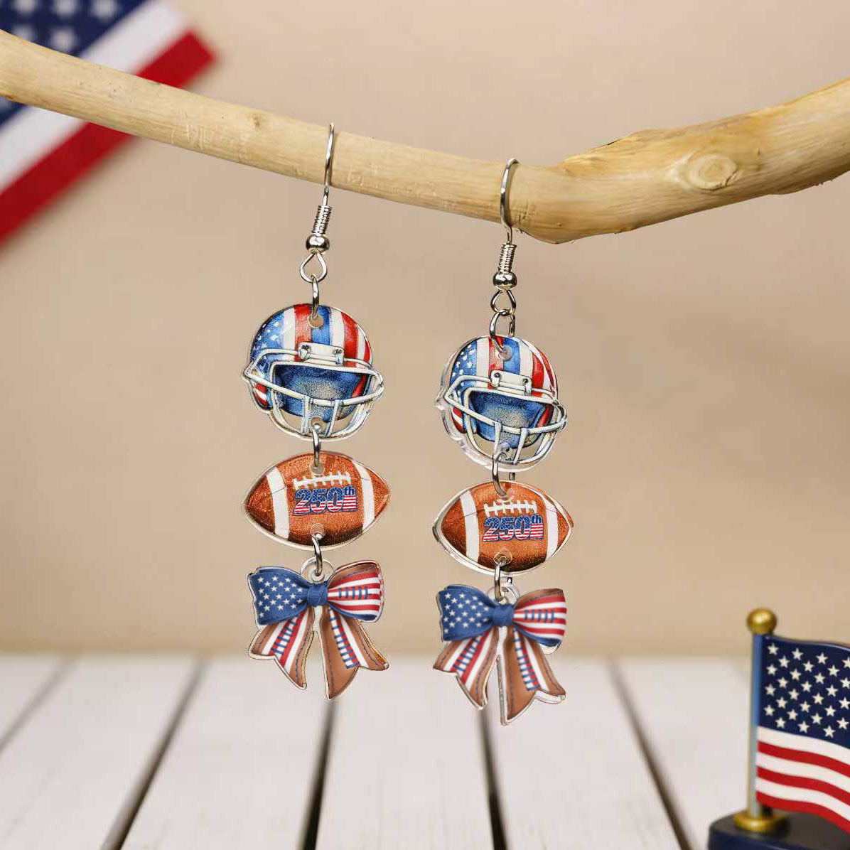 Stylish USA Flag Bowknot Pendant Hook Earring 8ZA6JER184L