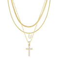 3-Pcs Multi-Layered Cross Pendant Snake Chain Necklace 6W6JNC401L