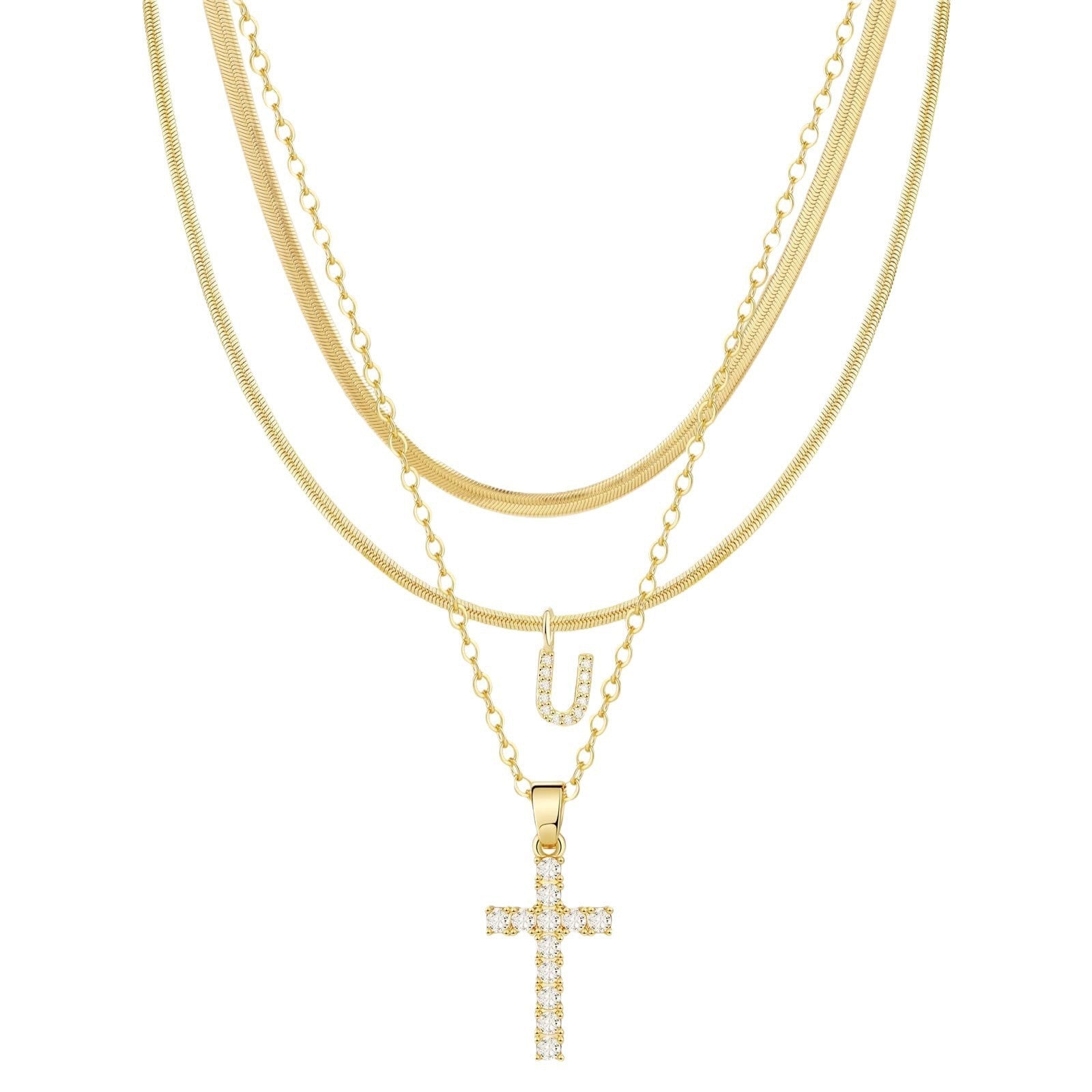 3-Pcs Multi-Layered Cross Pendant Snake Chain Necklace 6W6JNC401L