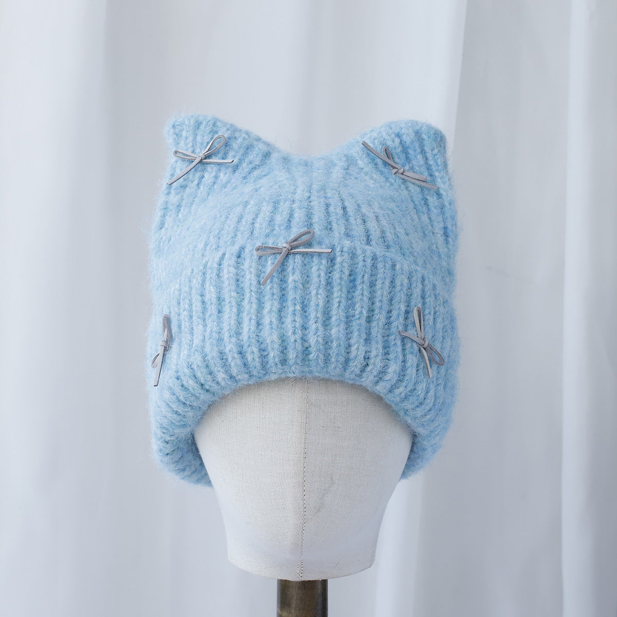 Cute Cat Ear Bowknot Knit Beanie 6W6HAT704