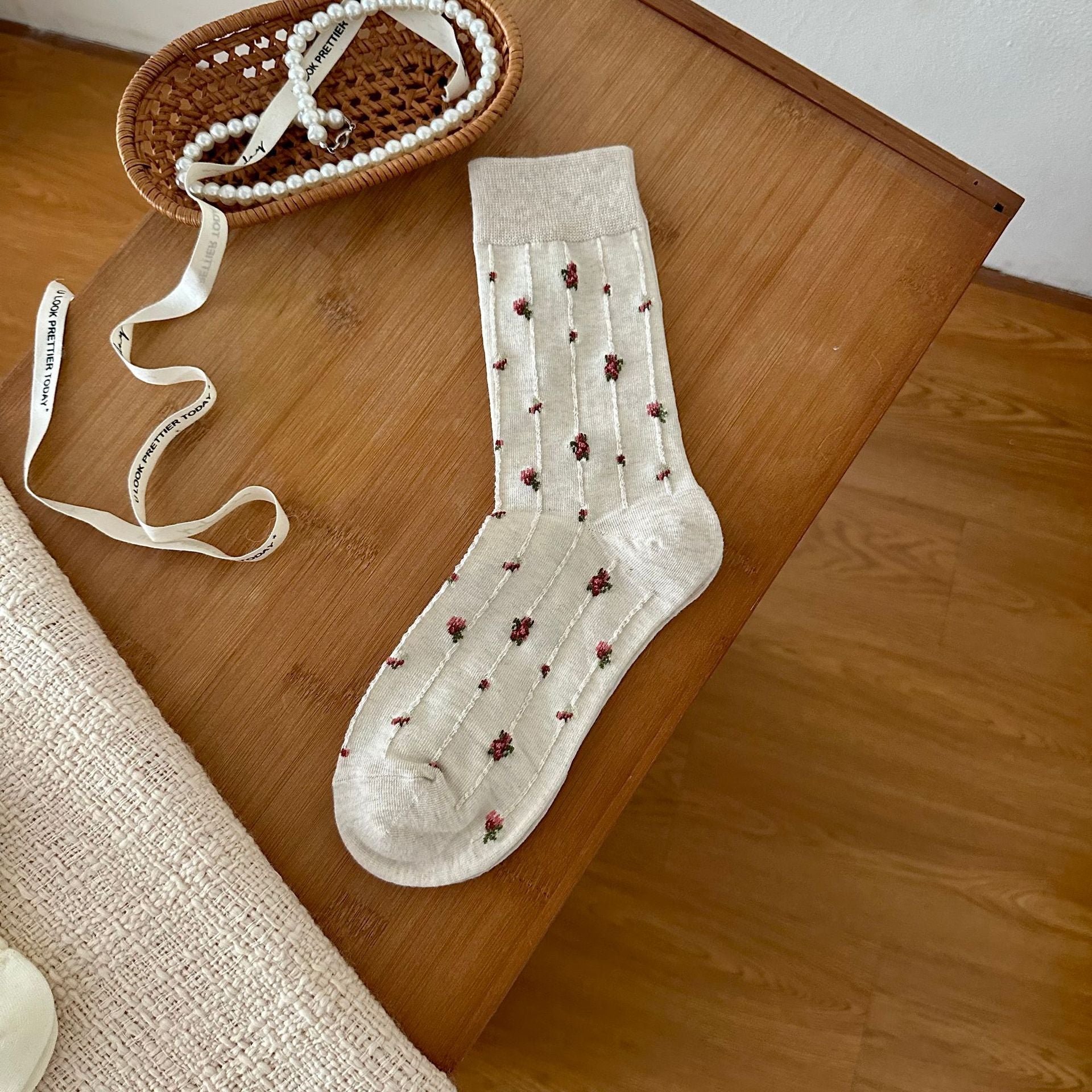 Floral Bow Crew Socks - DippedShop Wholesale - #2067