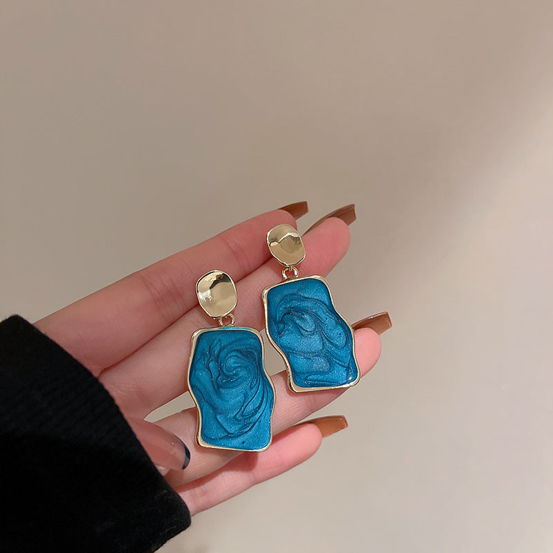 Trendy Blue Irregular Textured Dangle Earrings 6W6JER737