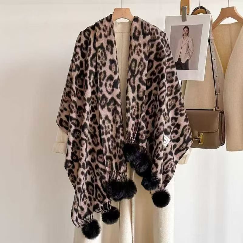 Leopard Print Pompom Scarf - DippedShop Wholesale - #7811