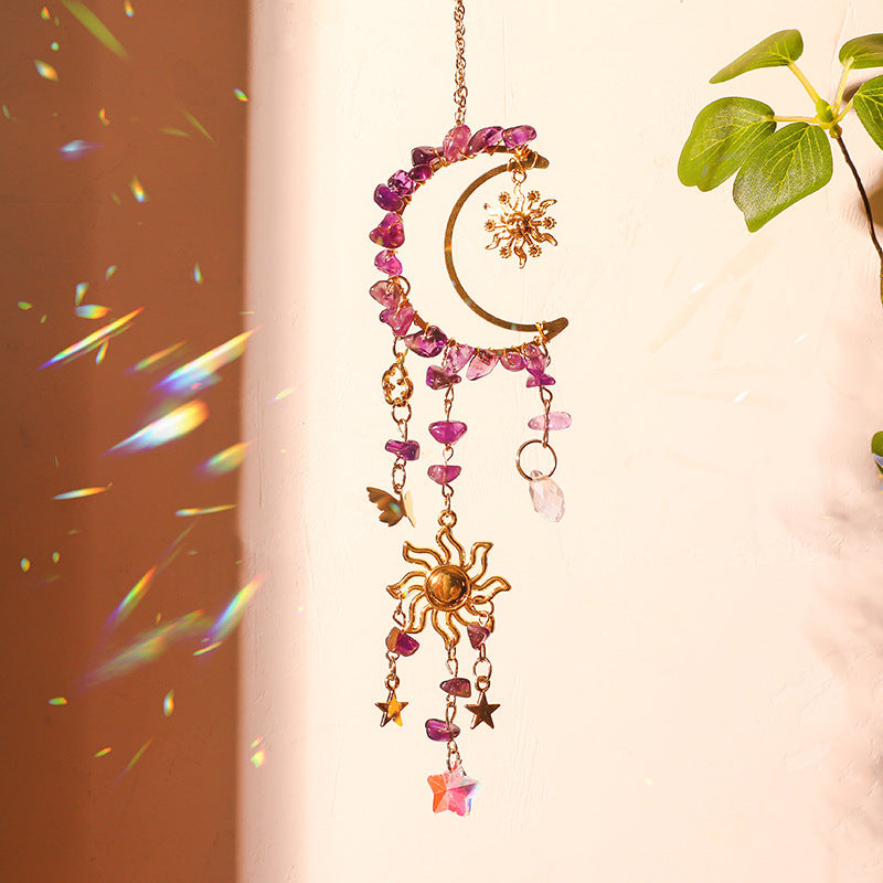 Colorful Stones Moon Wrap Tassel Hanging Suncatchers MK2CZAS6H7HLS68