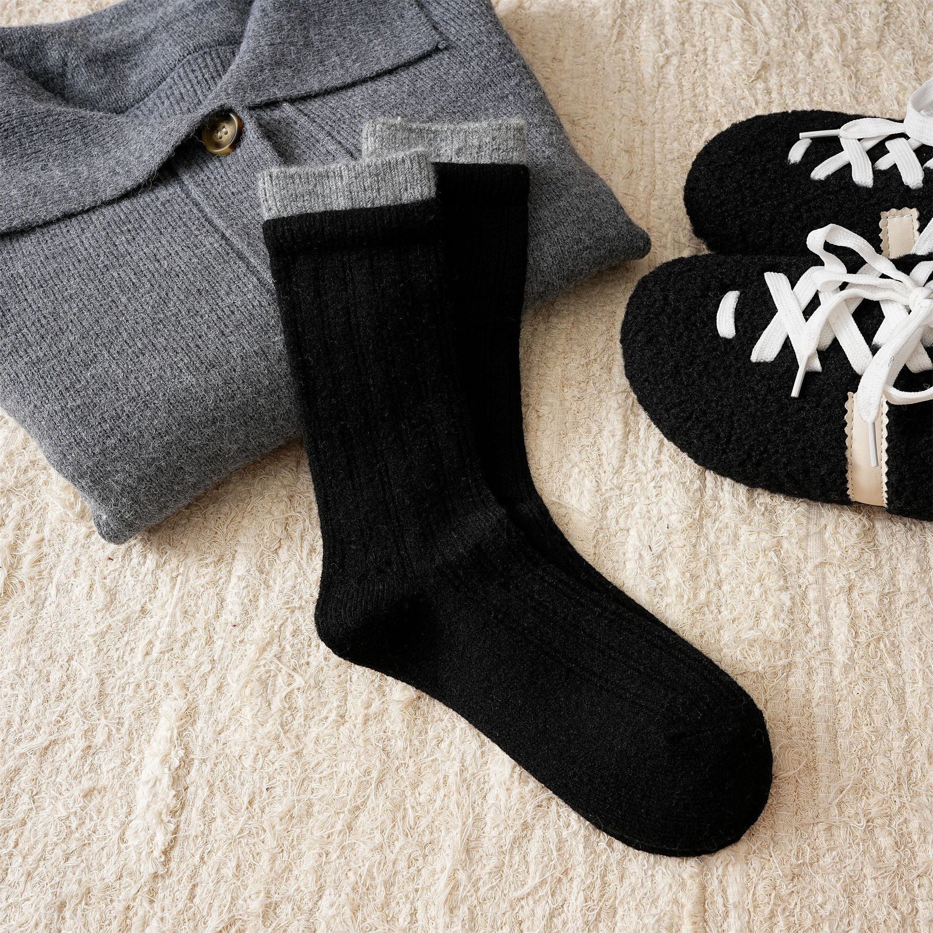 Color Block Double Ribbed Thickened Crew Socks 6W8FSO660