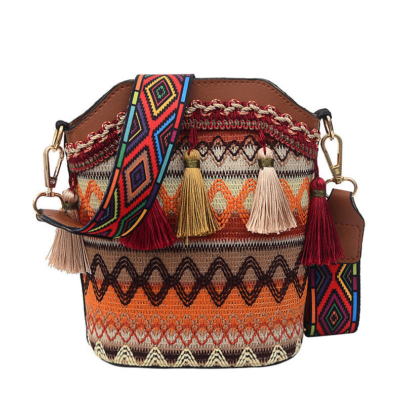 Boho Tassel Crossbody Bucket Bag - DippedShop Wholesale - #6067