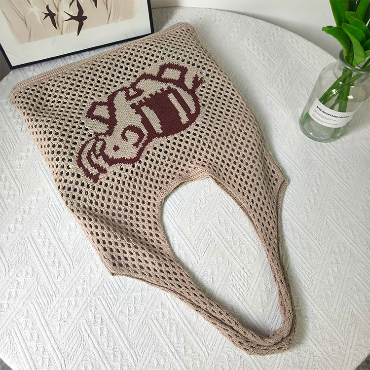 Vintage Elephant Print Hollow Knit Shouder Bag 6W10BBG1771