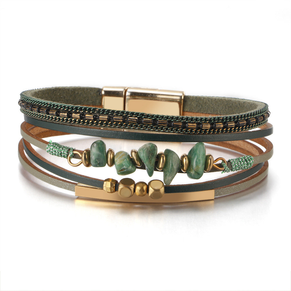 Vintage Multi Layer Irrugular Stones Magnetic Bracelets 6W6JBR498