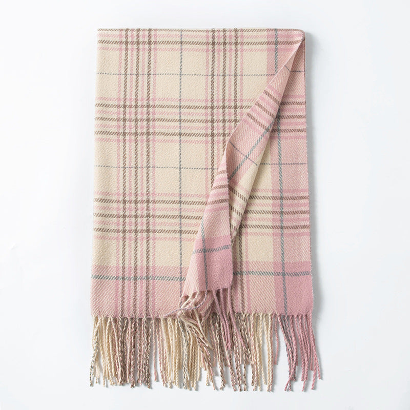 Minimalist Plaid Tassel Imitation Cashmere Scarf 6W6NSW292