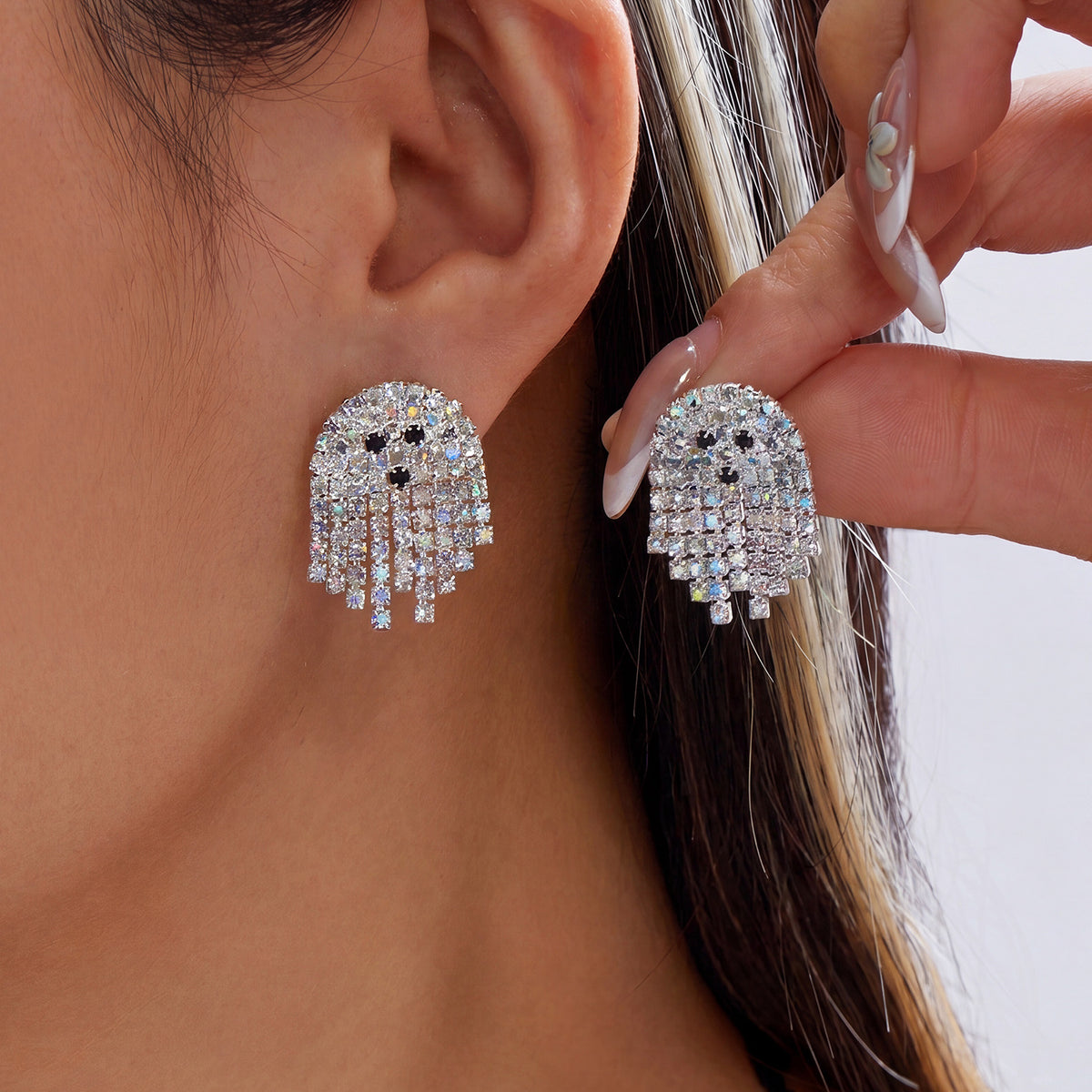 Ghost Rhinestone Stud Earrings - DippedShop Wholesale - #7395