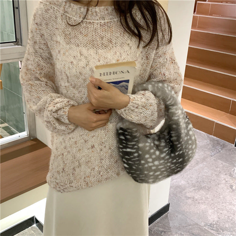 Cute Plush Deer Print Crescent Tote Bag 6W10BBG2368