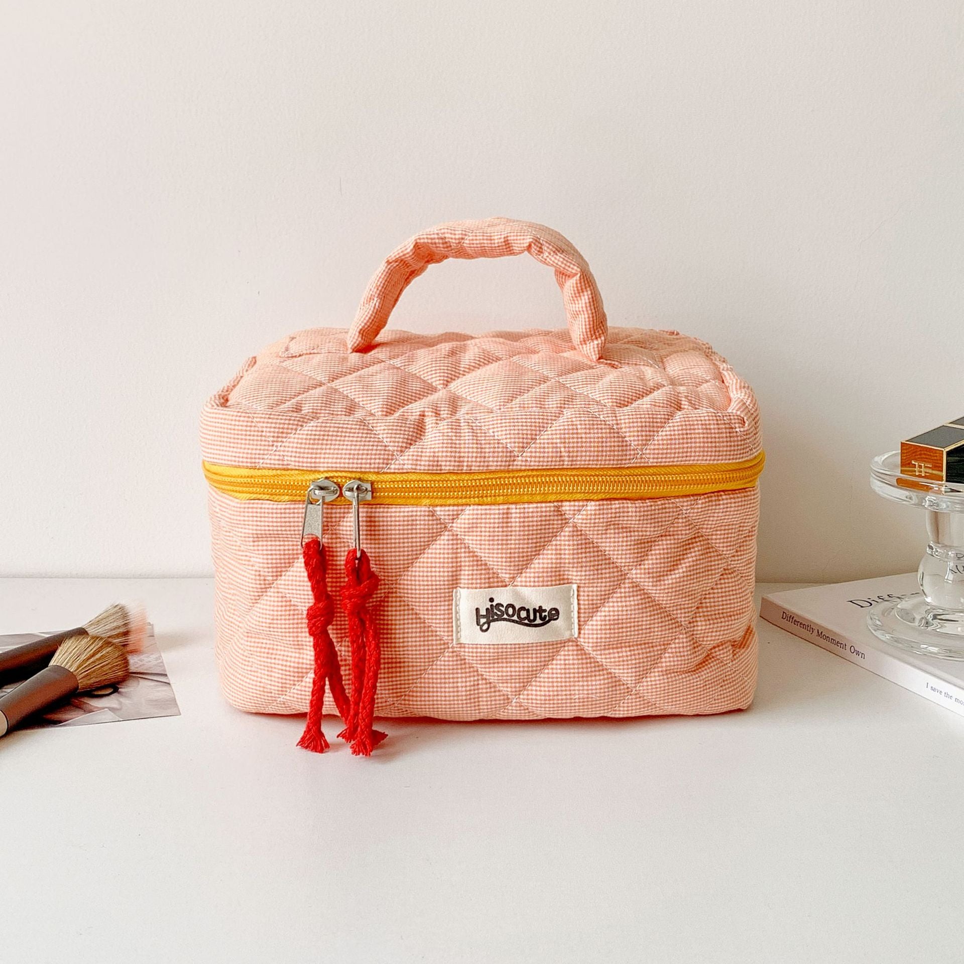Color Block Plaid Large Capacity Makeup Bag MK2BW6S10BOB57