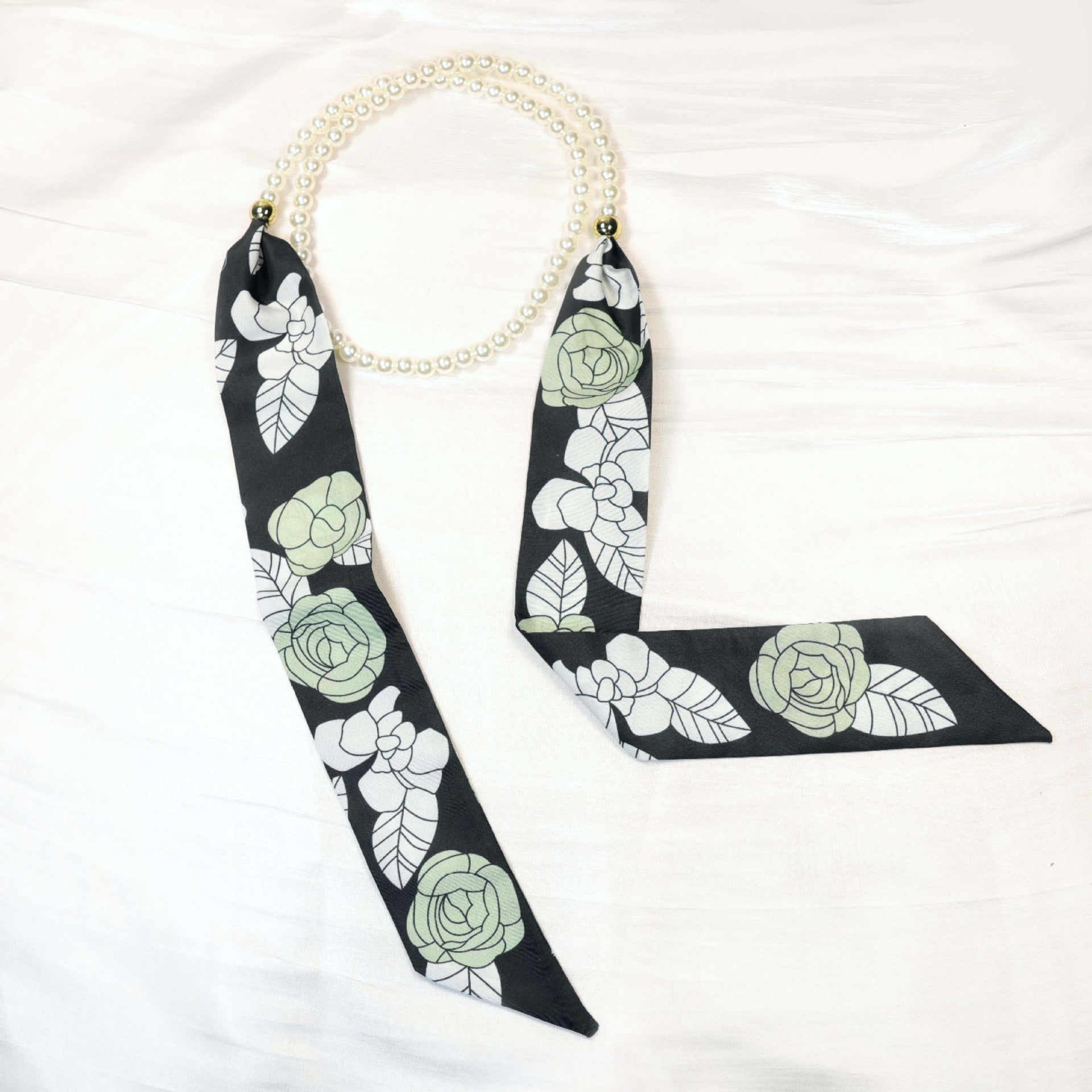 Elegant Floral Print Pearl Scarf Skinny Heanband MK2BW6W6HBD121