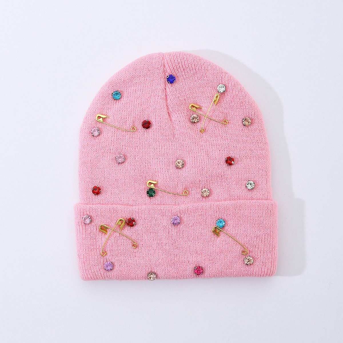 Rhinestone Safety Pin Beanie - DippedShop Wholesale - #9571