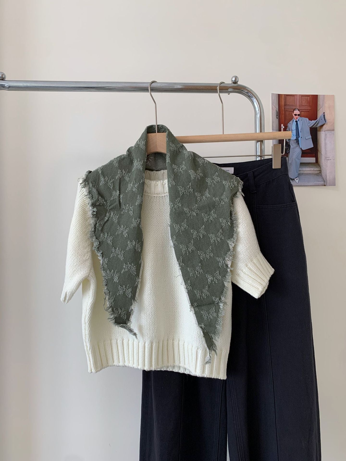 Trendy Plaid Distressed Denim Triangle Scarf MK2BW6W6NSI09