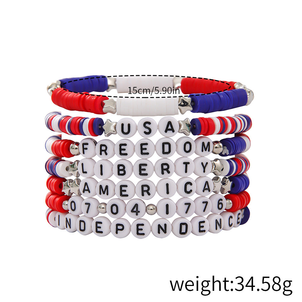 Stylish USA Flag Elastic Beaded Chain Bracelets Set 8ZA6JBR301L