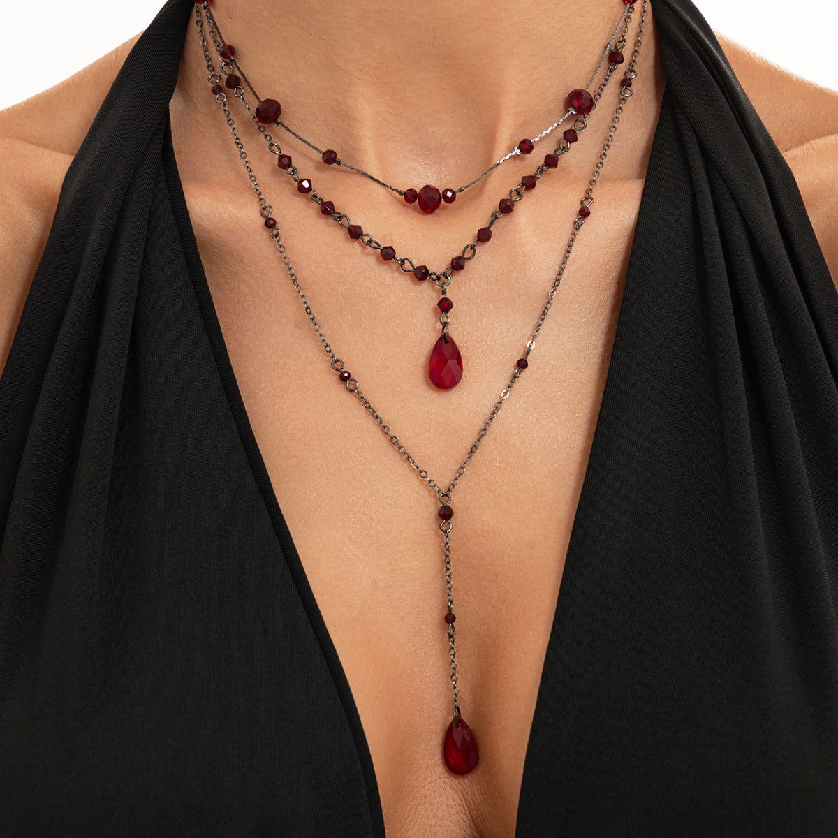 Crystal Teardrop Bead Layered Y-Lariat Necklace 6W6JNC883
