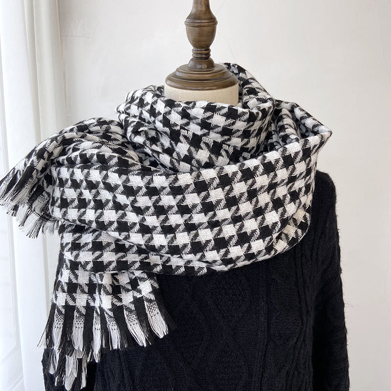 Plaid Color Contrast Warm Tassel Scarf DP25H682