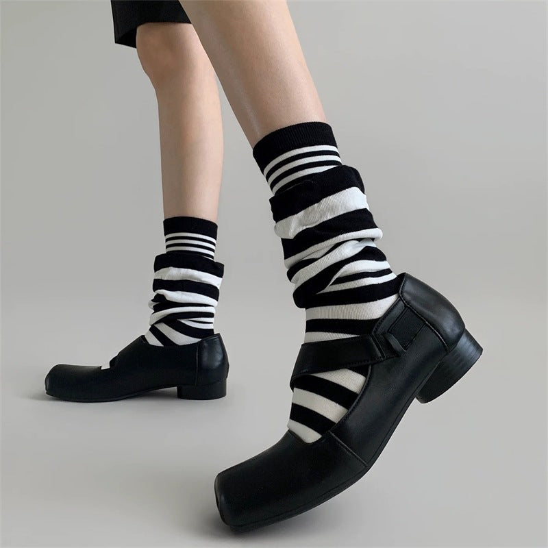 Faux Double-Layer Striped Slouchy Socks 6W8FSO707