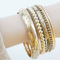 Chunky Embossed Gold Plated Multi-Layer Bracelet Set 6W6JBR618