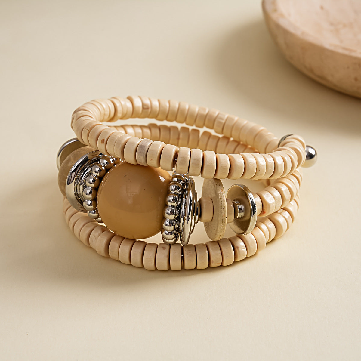 Boho Style Wood Beaded Stackable Chain Bracelet 6W6JBR587