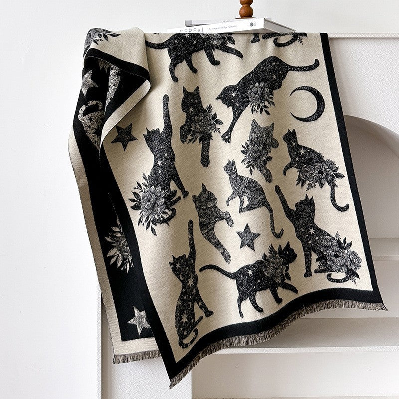 Reversible Cat Moon Scarf - DippedShop Wholesale - #7299