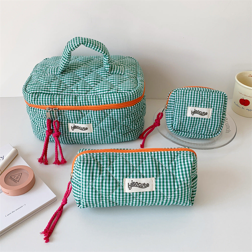 Color Block Plaid Large Capacity Makeup Bag MK2BW6S10BOB57