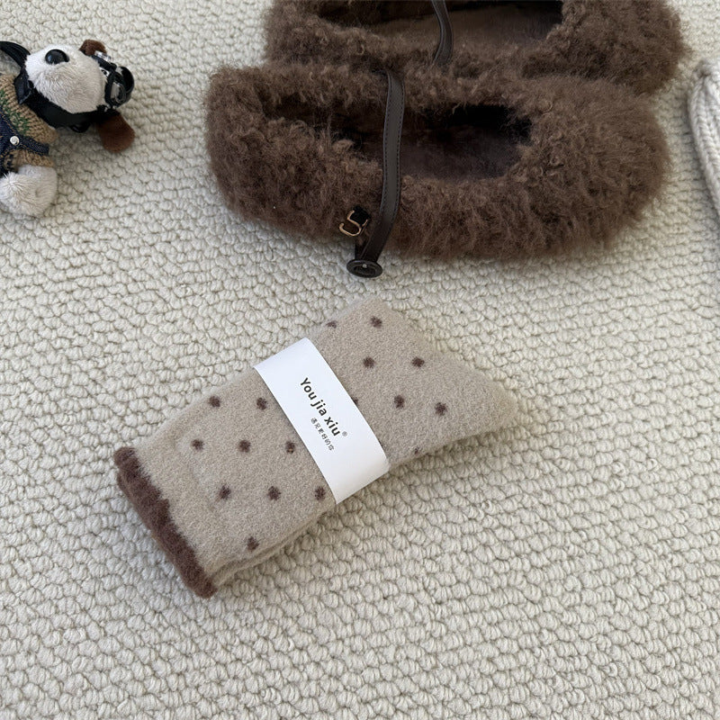 Fuzzy Plush Polka Dot Crew Socks 6W8FSO661