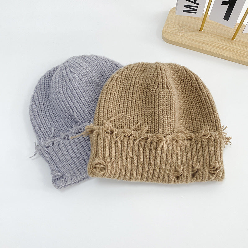 Solid Color Distressed Ripped Knit Beanie 6W6HAT664