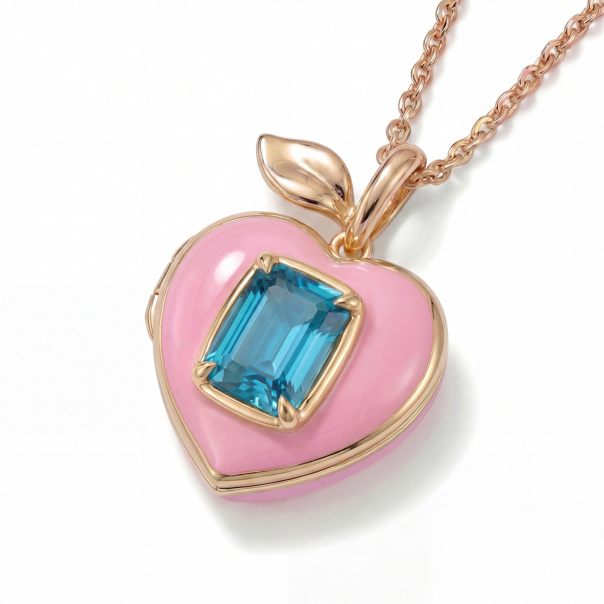 Cute Pink Peach Heart Pendant Locket Necklace 6W6JNC413L