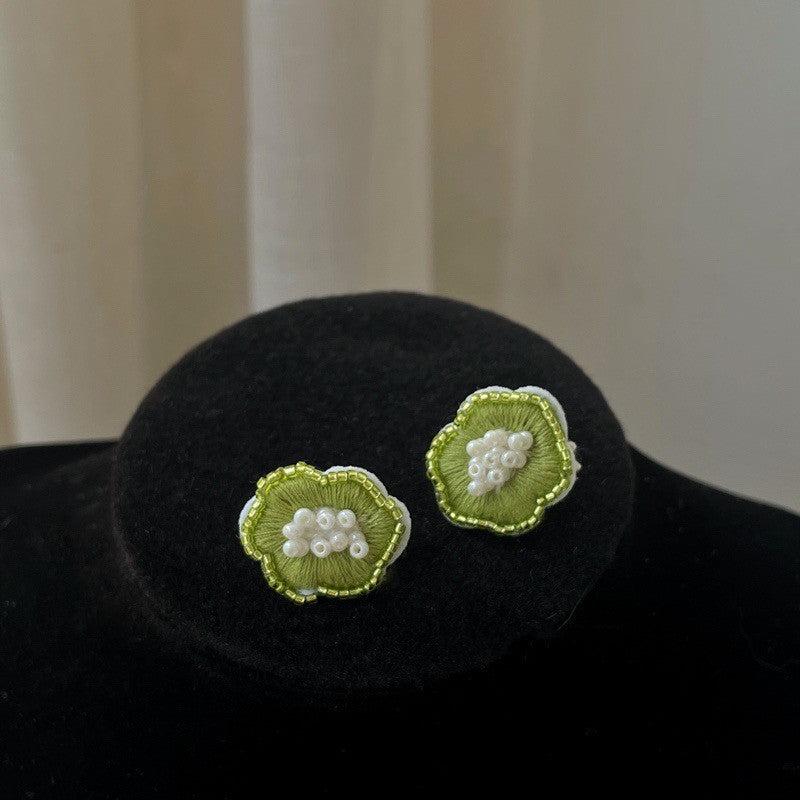 Embroidered Bead Floral Studs - DippedShop Wholesale - #4115