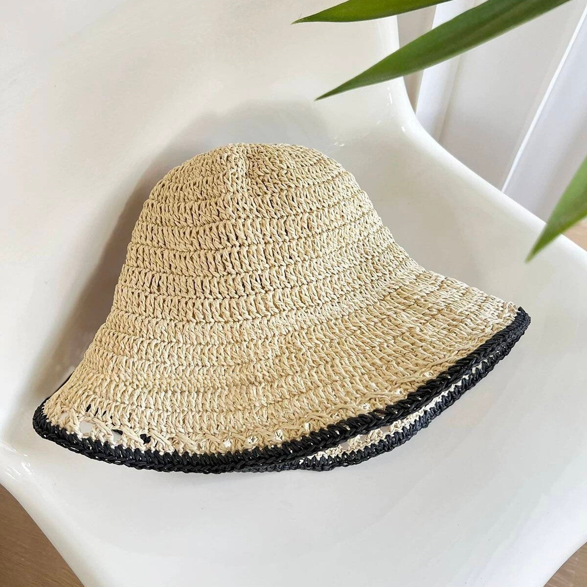 Summer Beach Wide Brim Straw Bucket Hat 8BK6HAT16