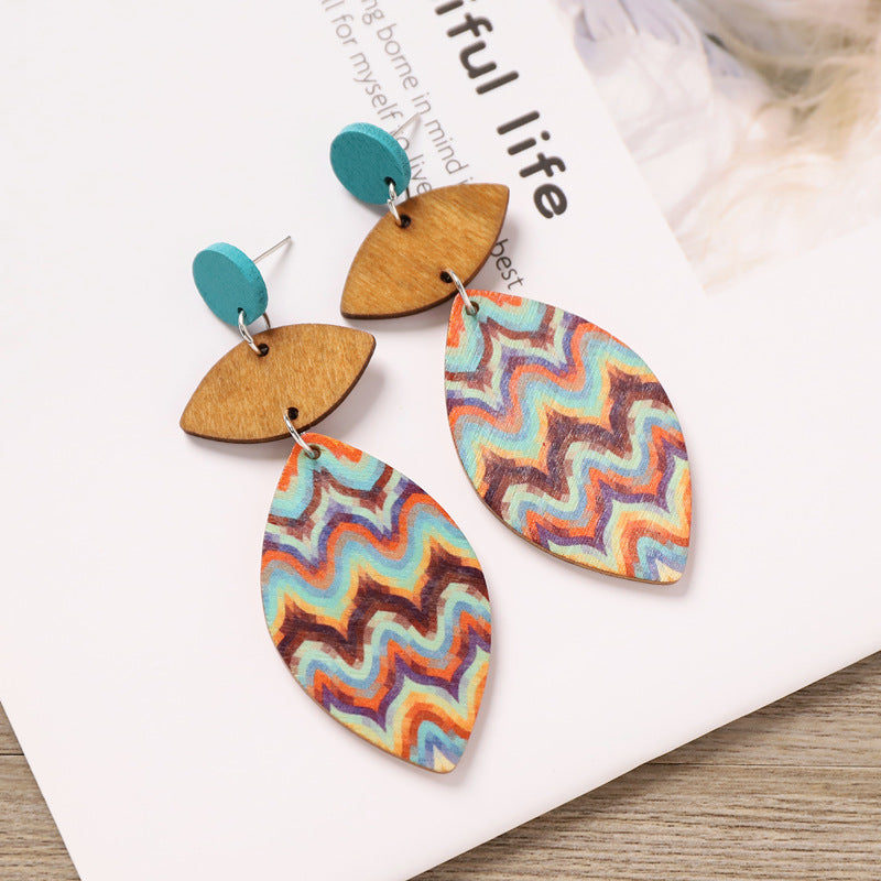 Boho Geometric Wooden Dangle Earrings - DippedShop Wholesale - #1891