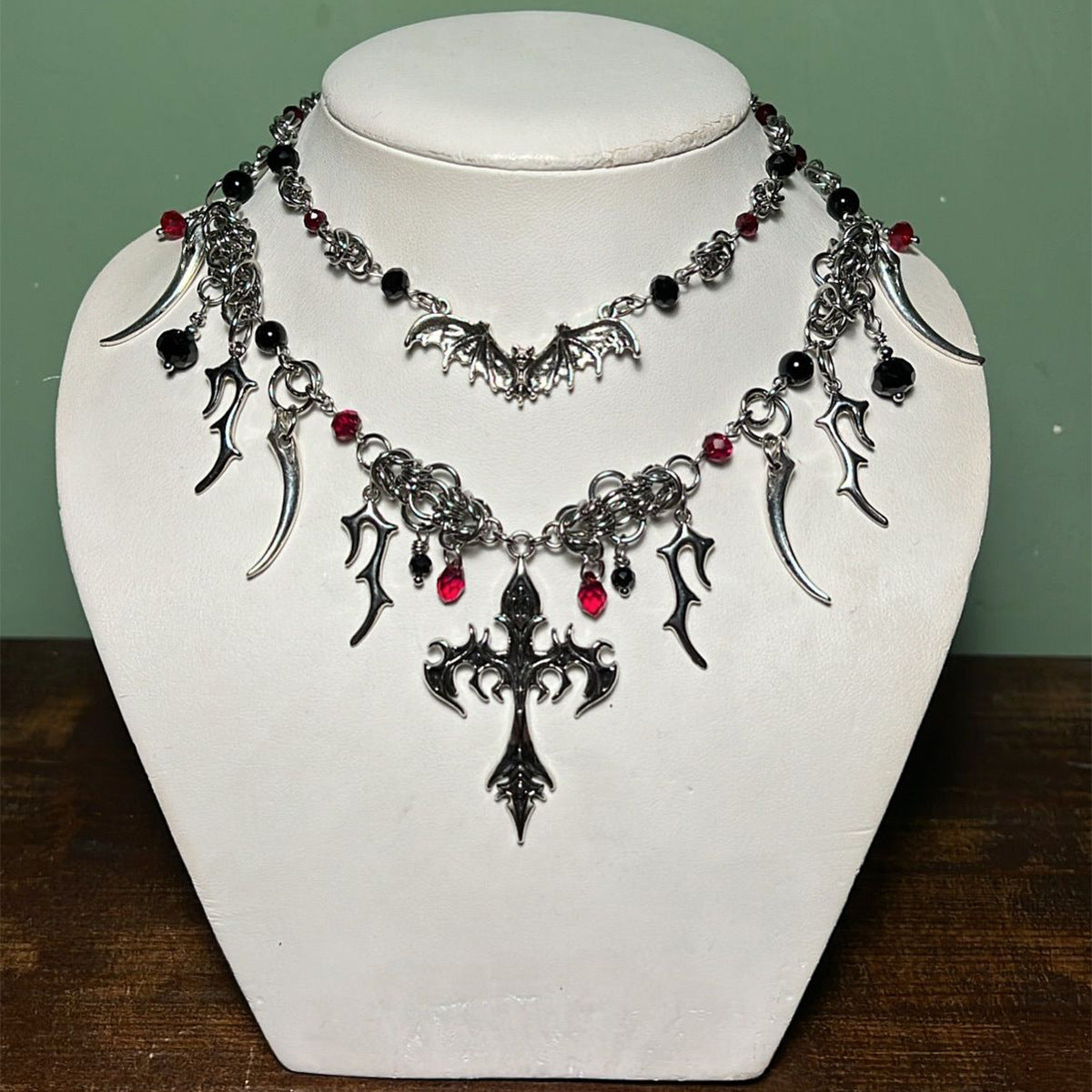 Halloween Gothic Blood Red Crystal Cross Choker 6W6JNC884