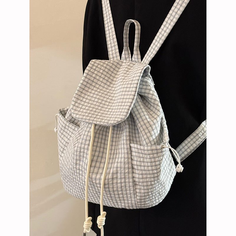 Stylish Plaid Pattern Flap Drawstring Backpacks 6S10BBG1439