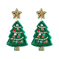 Handmade Christmas Tree Seed Bead Dangle Earrings 6W6JER689